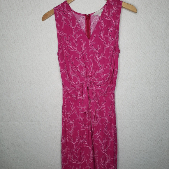 Chelsea 28 Sleeveless Tie Front Dress Pink Peacock Feather Design Sz Xs - Picture 1 of 11